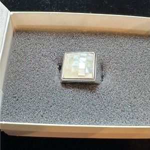 Lia Sophia “Coastal” Mother of Pearl Checkerboard Silver tone Ring - Size 8